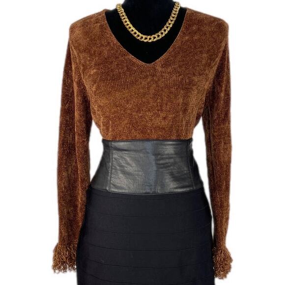 Y2K Chenille V Neck Fringy Cuff Sweater - Women's Size M - Picture 7 of 7